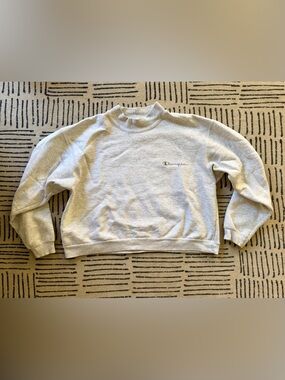 Vintage Champion Light Gray Crewneck with Script Chest Logo